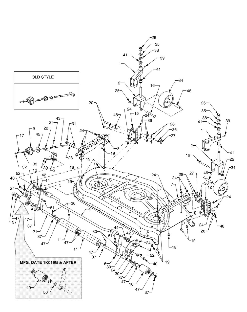 Deck Wheels And Rollers Diagram and Parts List for 289 190100 Cub Cadet Lawn Tractor